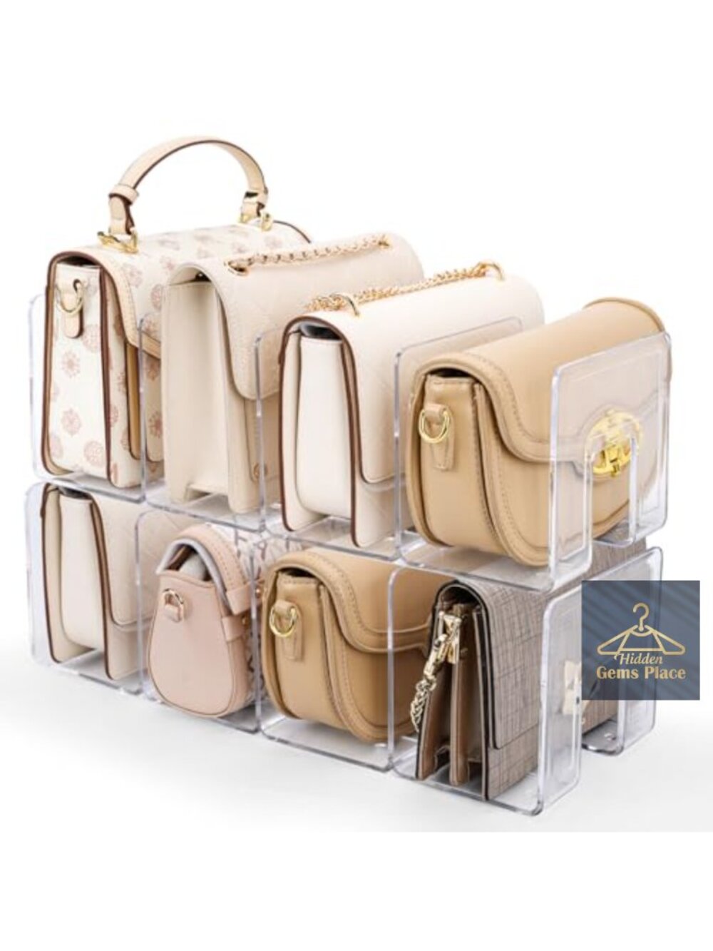 2 Pack Acrylic Purse Organizer 8-Slot Handbag Storage Shelf Closet